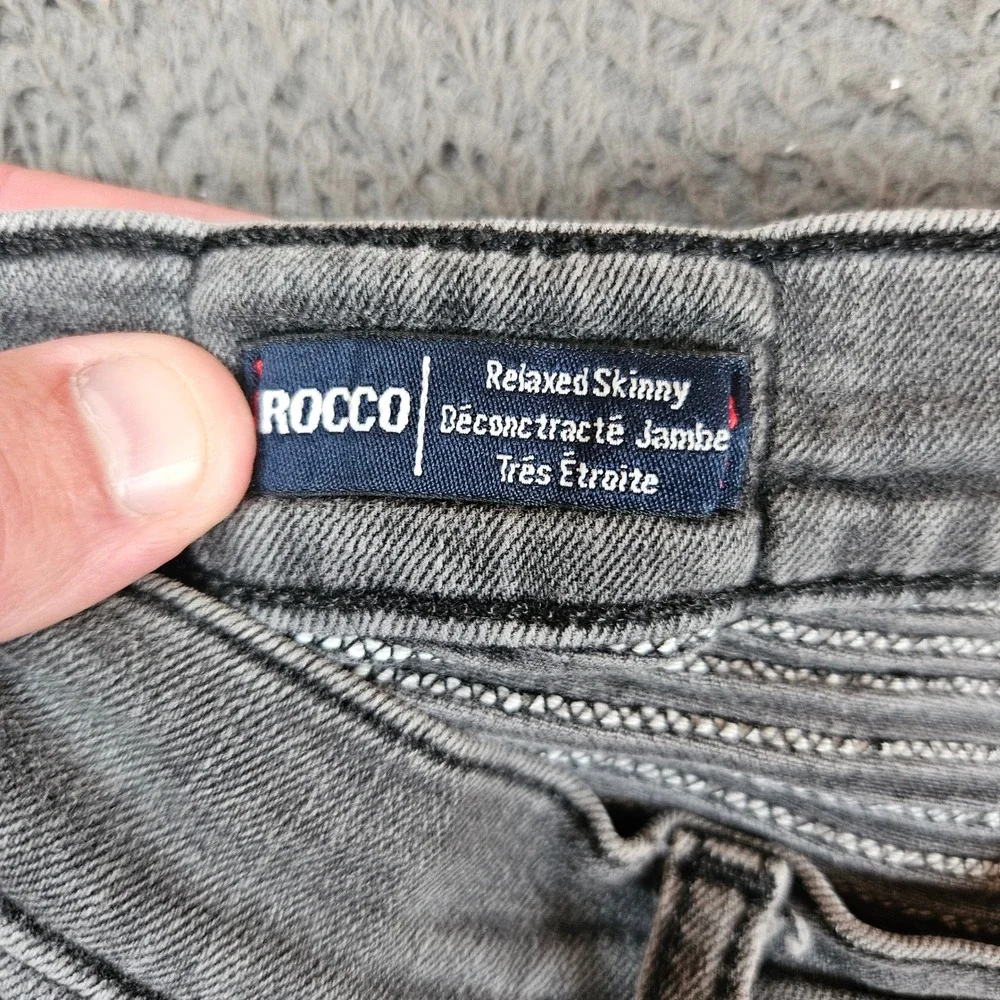 True Religion Rocco Relaxed Skinny Moto Biker Jeans Gray Acid Wash Size 28